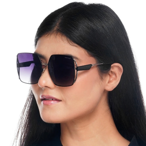 D-DIVA | Grent Purple Large Half Rim Square Sunglasses for Women [Polarized]