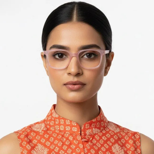 NexEye | Transparent Baby Pink Medium Full Rim RECTANGLE Computer Glasses for Men & Women [Blue Block]