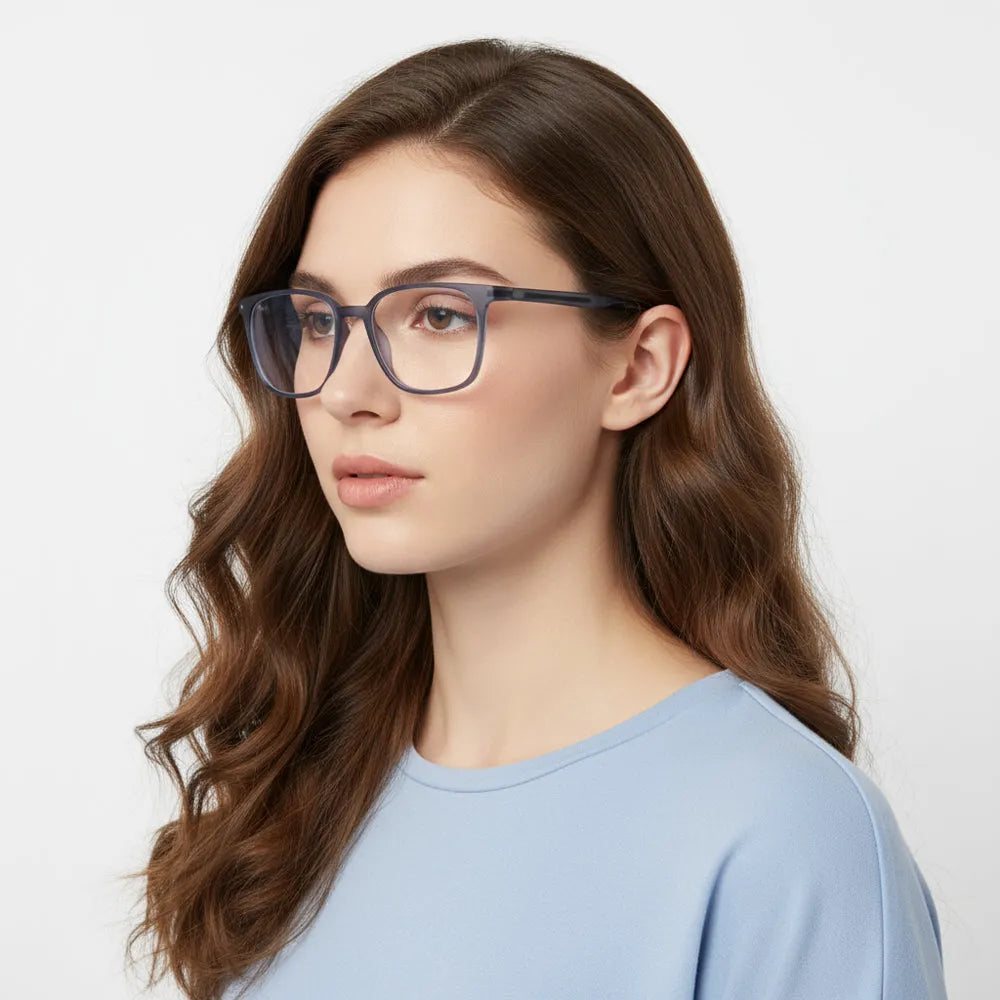 Blokz | Transparent Navy Blue Medium Full Rim RECTANGLE Computer Glasses for Men & Women [Blue Block]