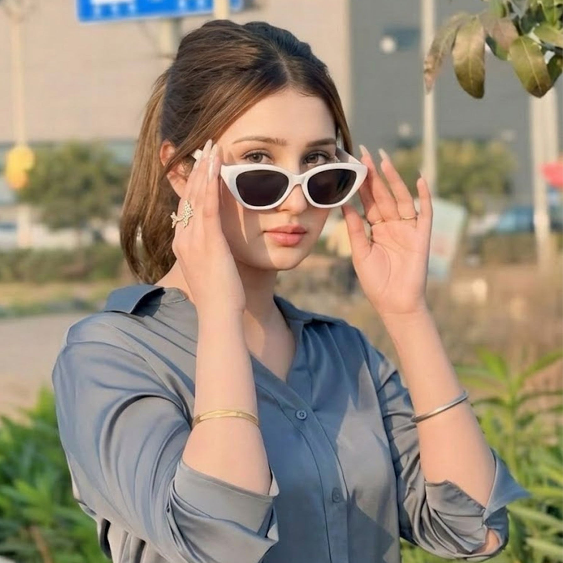 Syra | White Medium Full Rim Cat-Eye Sunglasses for Women [UV-protected] HASHTAG X WHITECHERRY