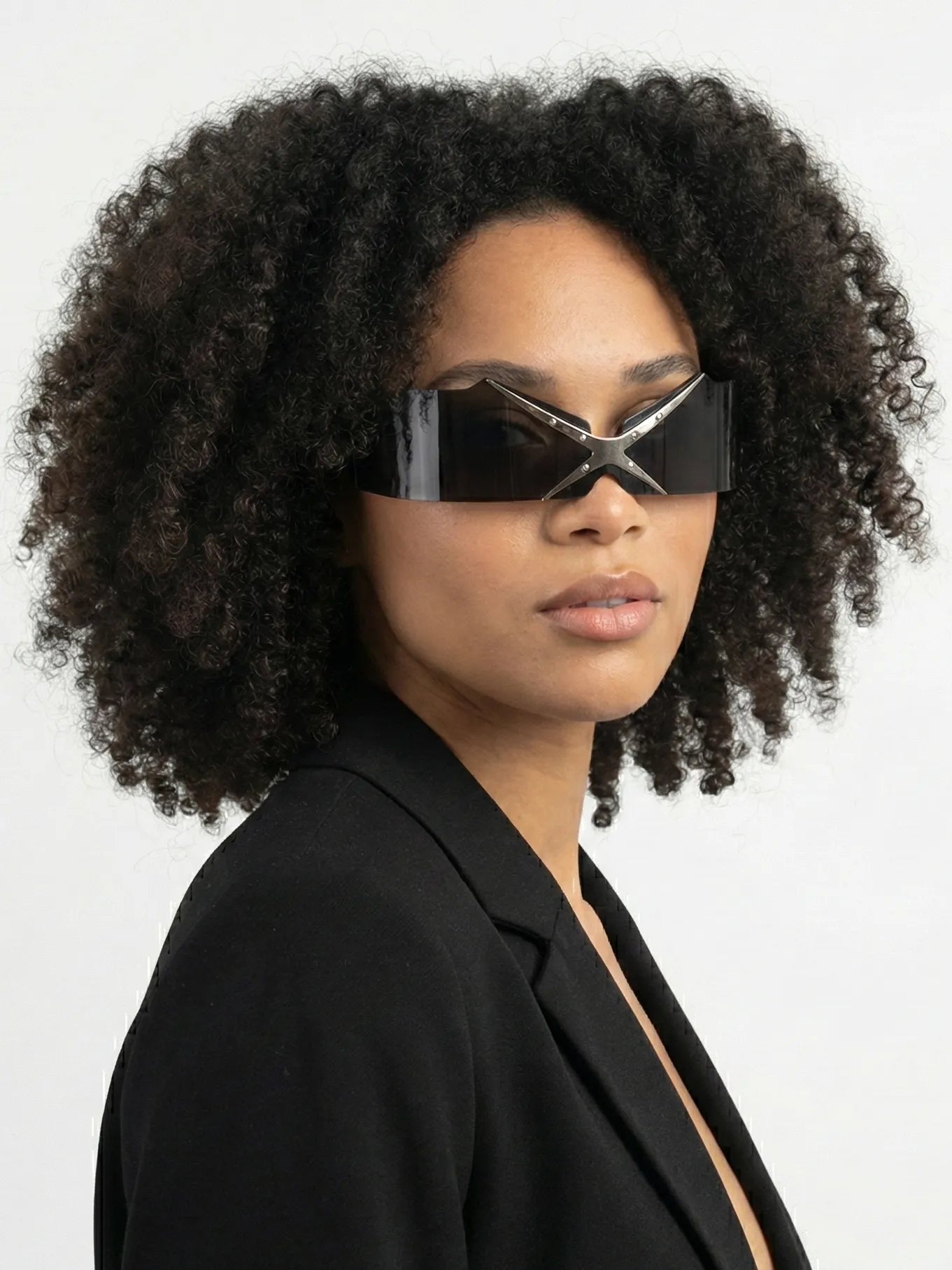 Eagle | Black Medium Rim Less Shield Sunglasses for Men & Women [UV-protected]