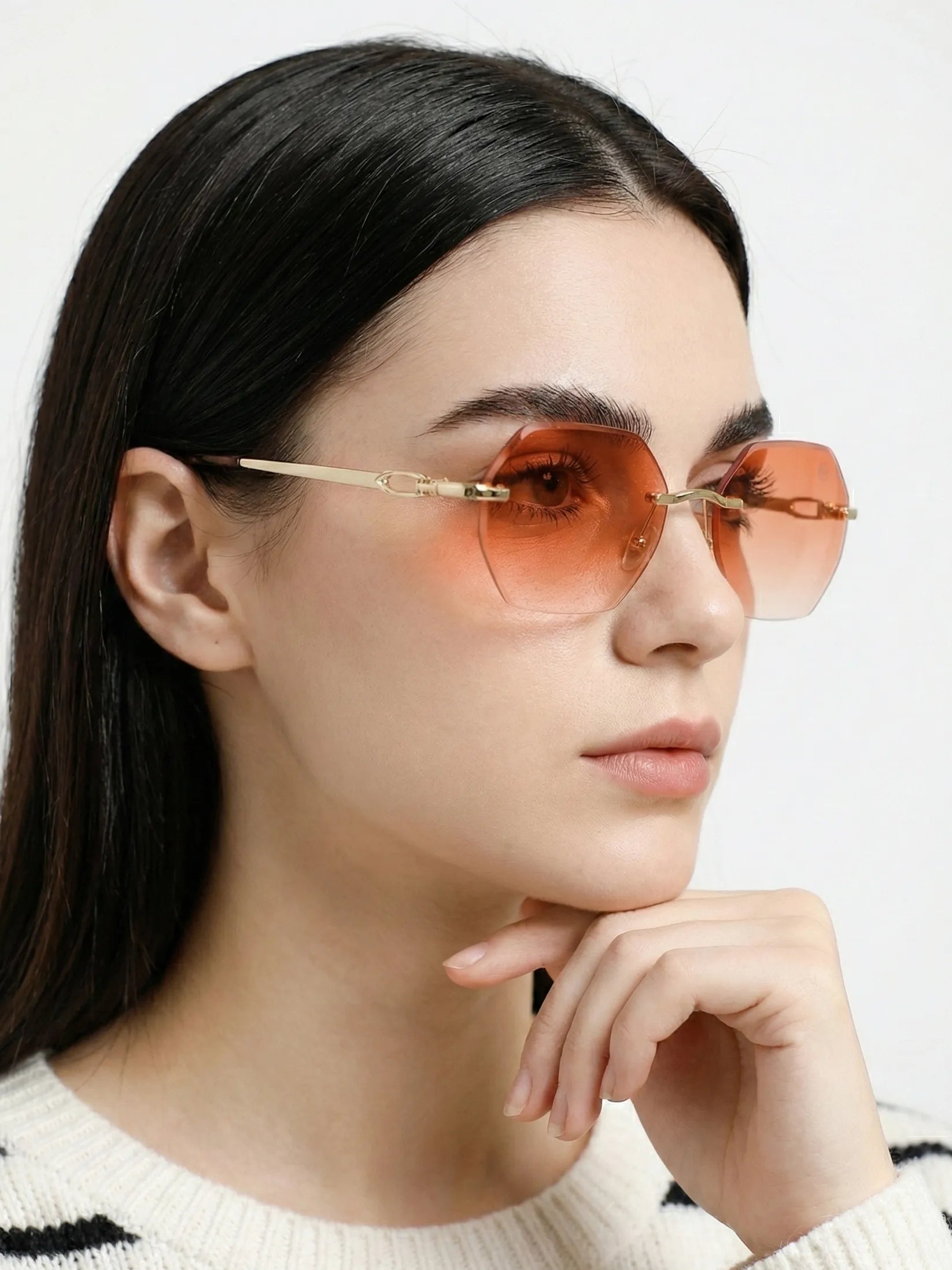 VisionVogue | Gradient Pink Medium Rim Less Hexagonal Sunglasses for Men & Women [UV-protected]