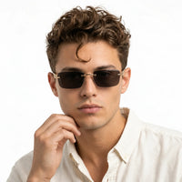 Clyra | Black Medium Rim Less RECTANGLE Sunglasses for Men [UV-protected]