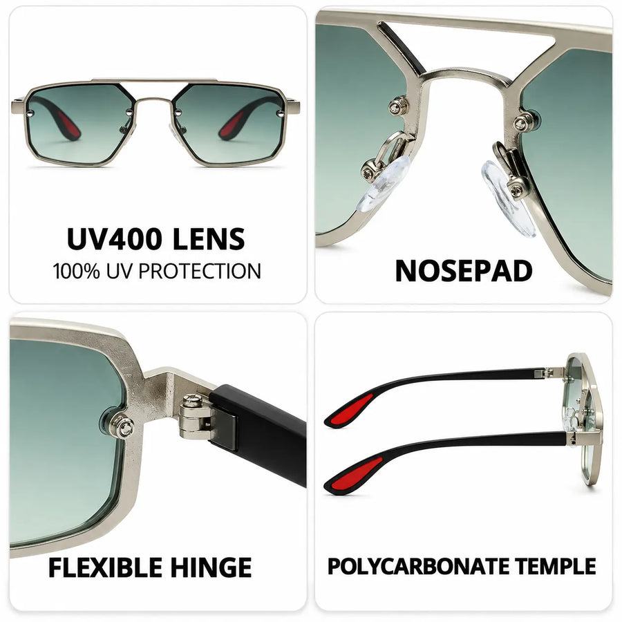Shadron | Green Medium Full Rim Rectangle Sunglasses for Men [UV-protected]