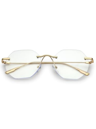 Hexora | Golden Medium Rim Less Octagon Computer Glasses for Men & Women [Blue Block]