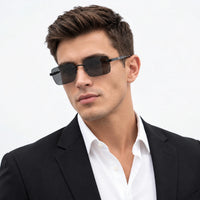 Veyra | Black Medium Rim Less Rectangle Sunglasses for Men [UV-protected]