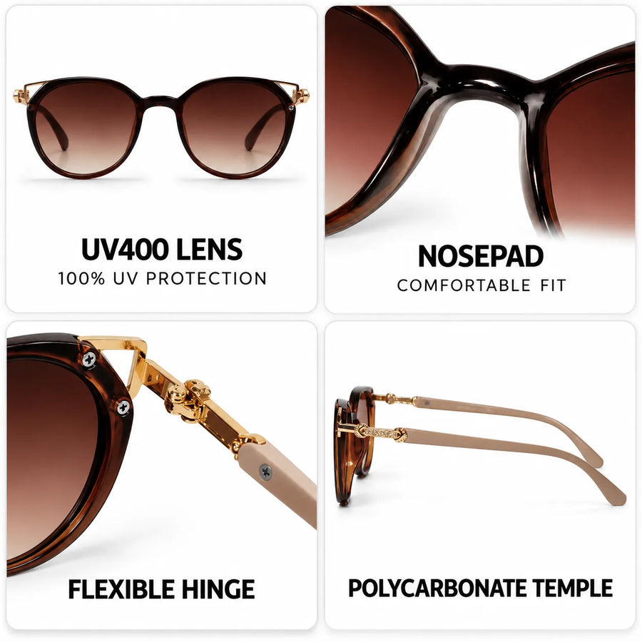 Vortex | Brown Medium Full Rim Round Sunglasses for Women [UV-protected]