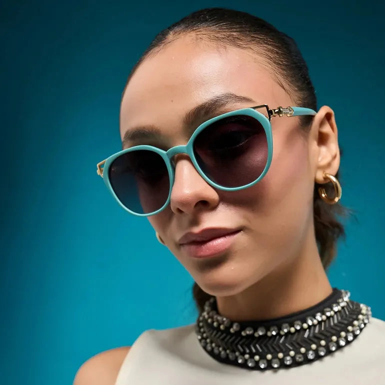 Vortex | Cadet Blue Small Full Rim Round Sunglasses for Women [UV-protected]