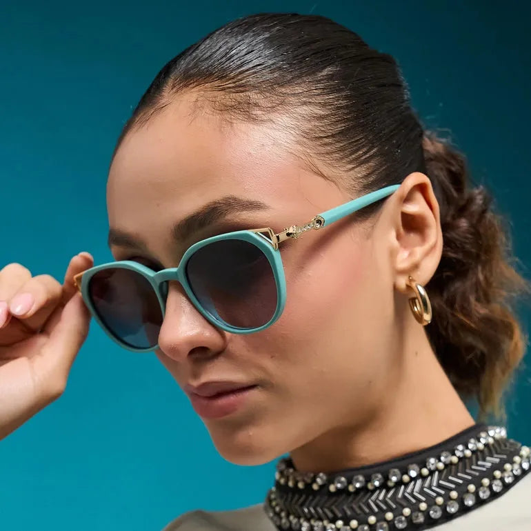 Vortex | Cadet Blue Small Full Rim Round Sunglasses for Women [UV-protected]
