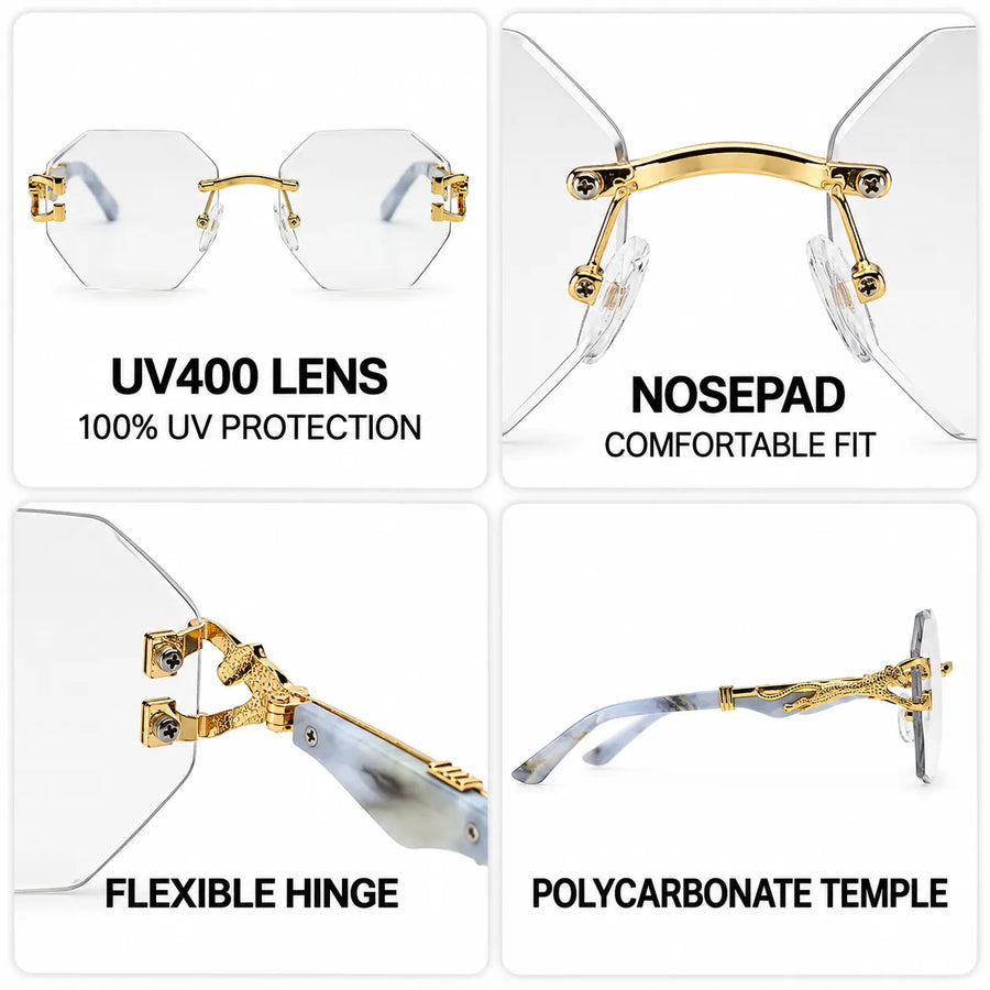 Astrolis | Golden Medium Rim Less Hexagonal Eyeglasses for Men [UV-protected]