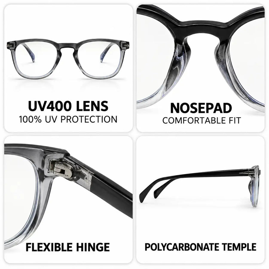 Rivena | Gradient Black Small Full Rim Square Computer Glasses for Men & Women [Blue Block]