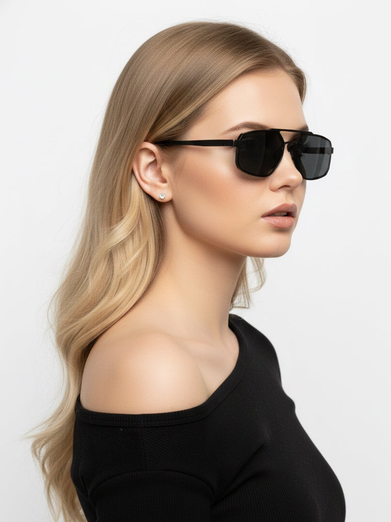 Shadron | Black Medium Full Rim Rectangle Sunglasses for Men [UV-protected]