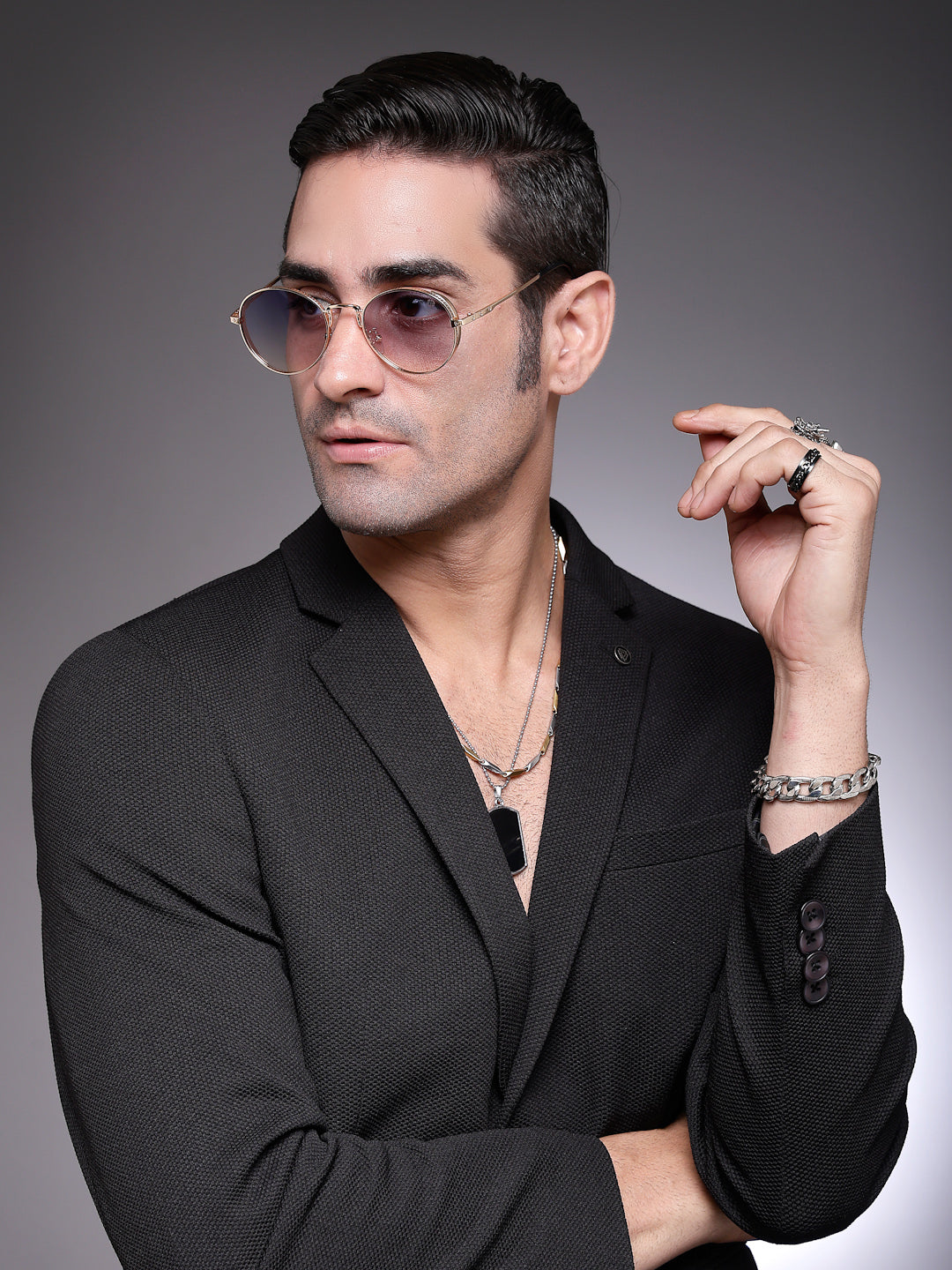 Ignisia | Gradient Grey & Brown Medium Full Rim Oval Sunglasses for Men [UV-protected]