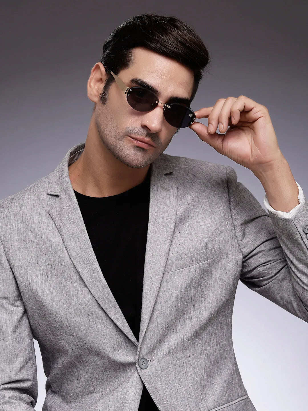 Kitto | Black Medium Rim Less Oval Sunglasses for Men & Women [UV-protected]