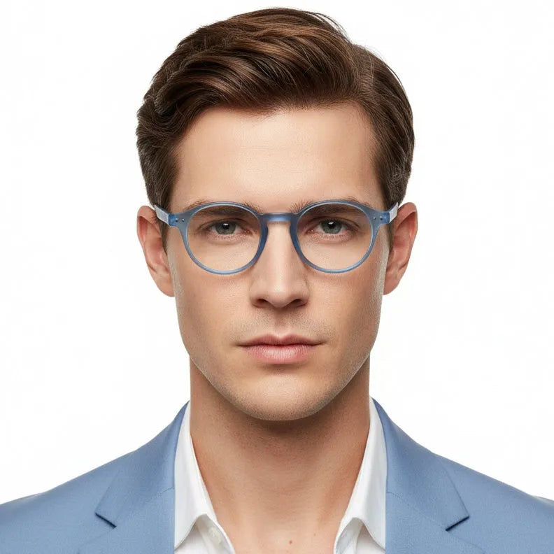 BluShield | Transparent Blue Medium Full Rim CIRCLE Computer Glasses for Men & Women [Blue Block]