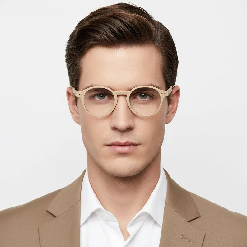 BluShield | Cream Medium Full Rim CIRCLE Computer Glasses for Men & Women [Blue Block]