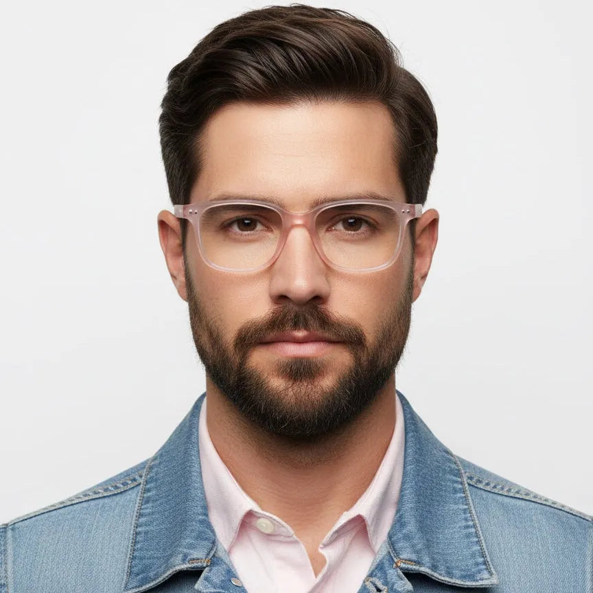 NexEye | Transparent Baby Pink Medium Full Rim RECTANGLE Computer Glasses for Men & Women [Blue Block]