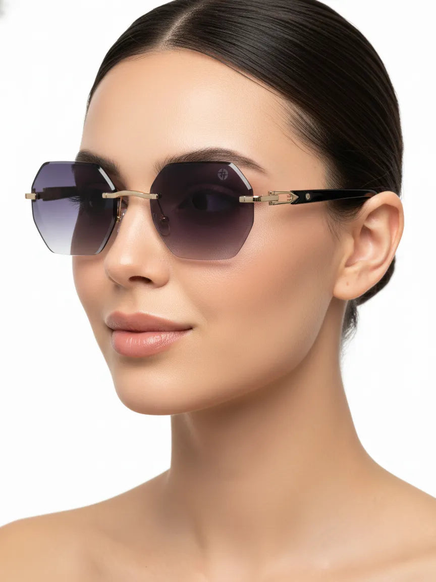VisionVogue | Gradient Black Medium Rim Less Hexagonal Sunglasses for Men & Women [UV-protected]