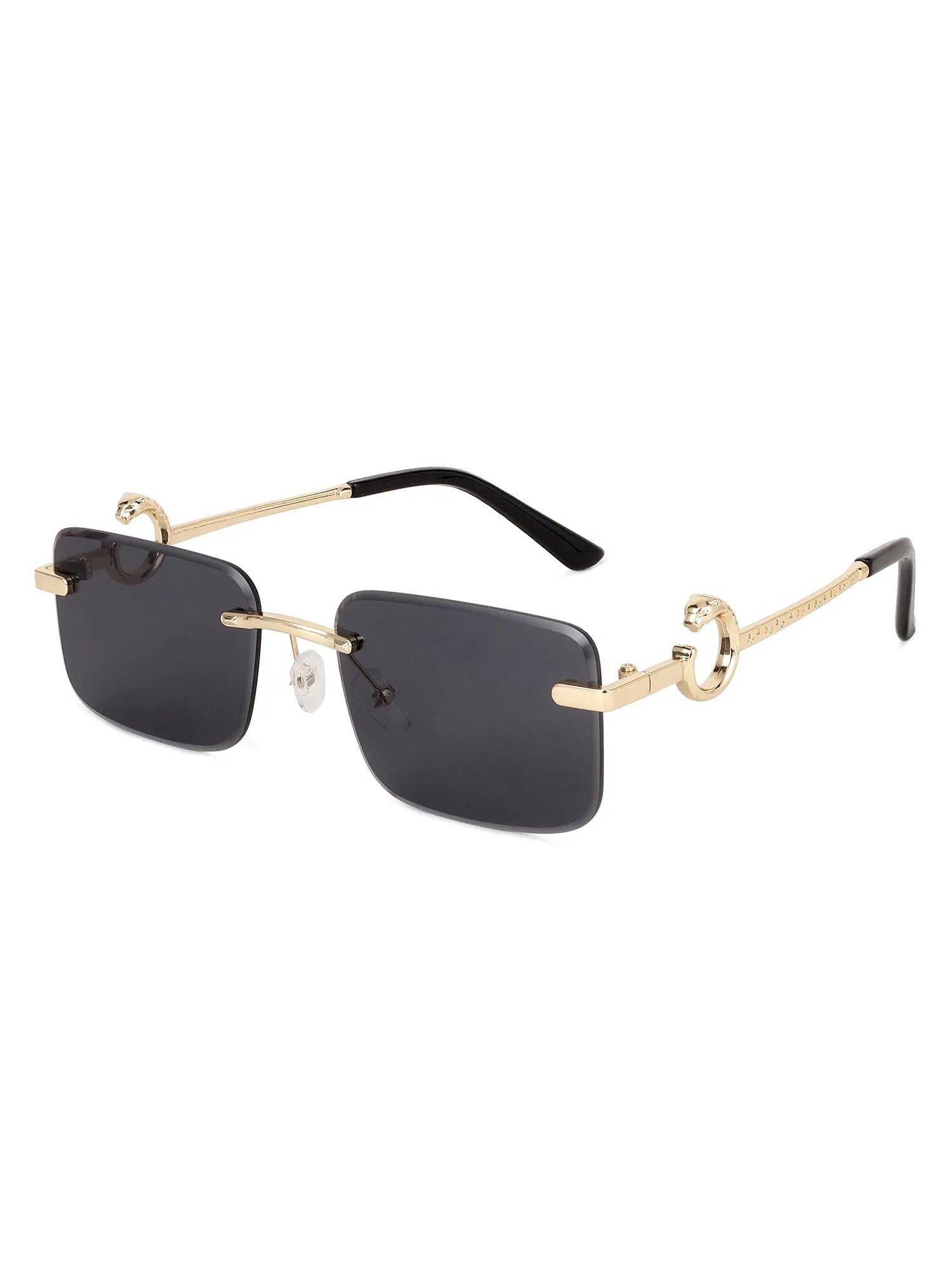 Phantoria | Black Small Rim Less Rectangle Sunglasses for Men & Women [UV-protected]