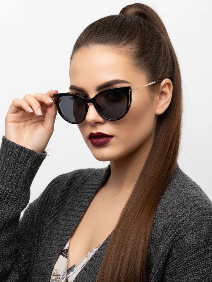 Lythion | Black Large Full Rim Cateye Sunglasses for Women [Photochromic]
