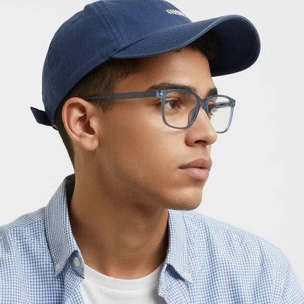 Focusly | Transparent Blue Medium Full Rim RECTANGLE Computer Glasses for Men & Women [Blue Block]