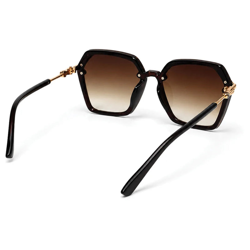 Veilion | Brown Large Full Rim Hexagonal Sunglasses for Women [UV-protected]