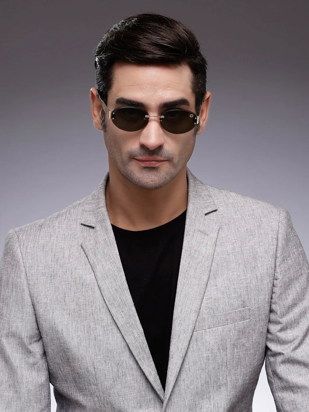 Kitto | Green Medium Rim Less Oval Sunglasses for Men & Women [UV-protected]