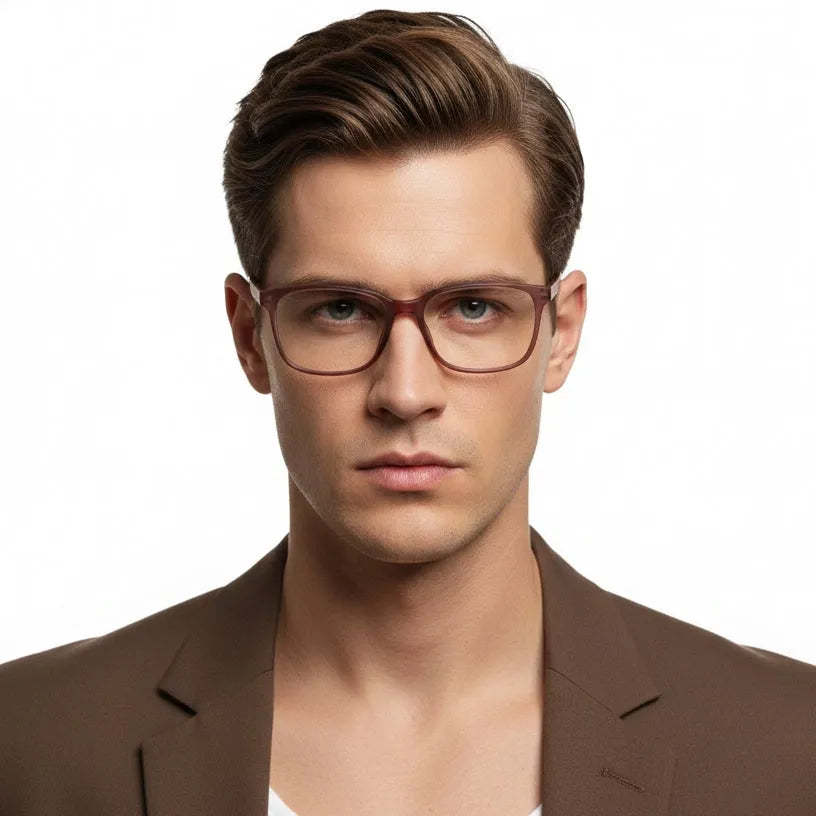 Focusly | Transparent Mate Maroon Medium Full Rim RECTANGLE Computer Glasses for Men & Women [Blue Block]