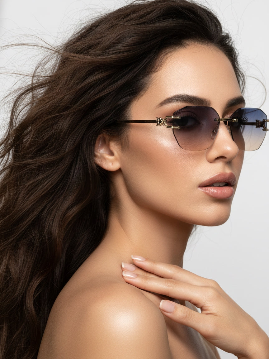 Valora | Gradient Blue & Brown Medium Rim Less Square Sunglasses for Men [UV-protected]