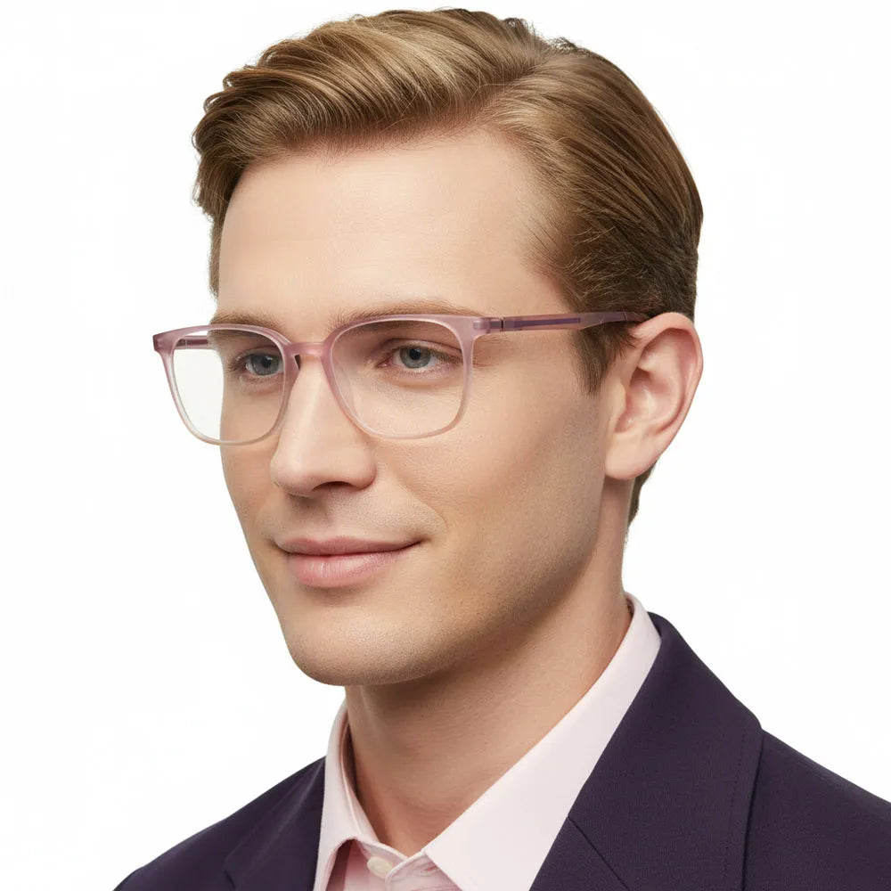 Blokz | Transparent Light Pink Medium Full Rim RECTANGLE Computer Glasses for Men & Women [Blue Block]