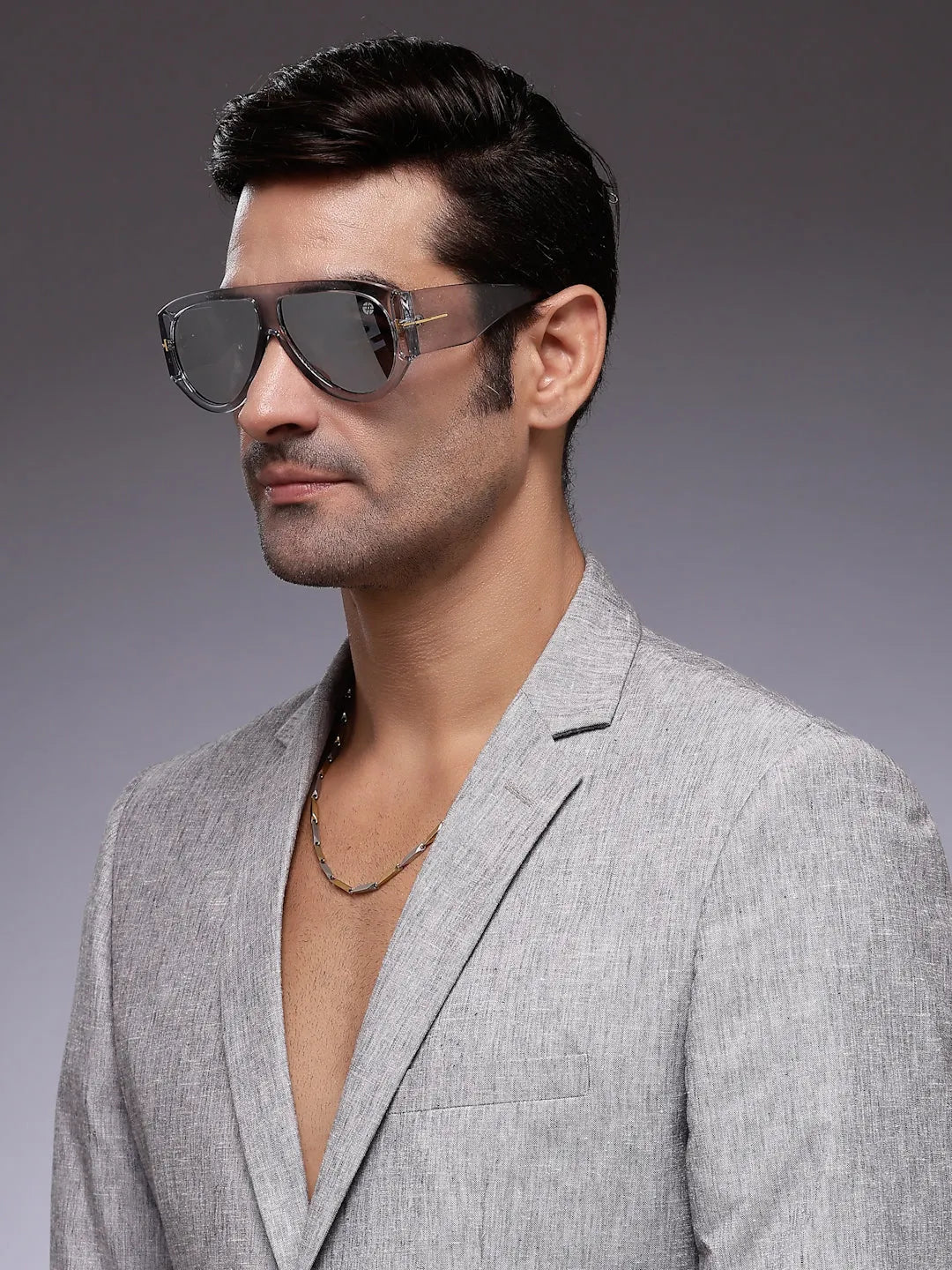 Vista | Grey Medium Full Rim Aviator Sunglasses for Men & Women [UV-protected]