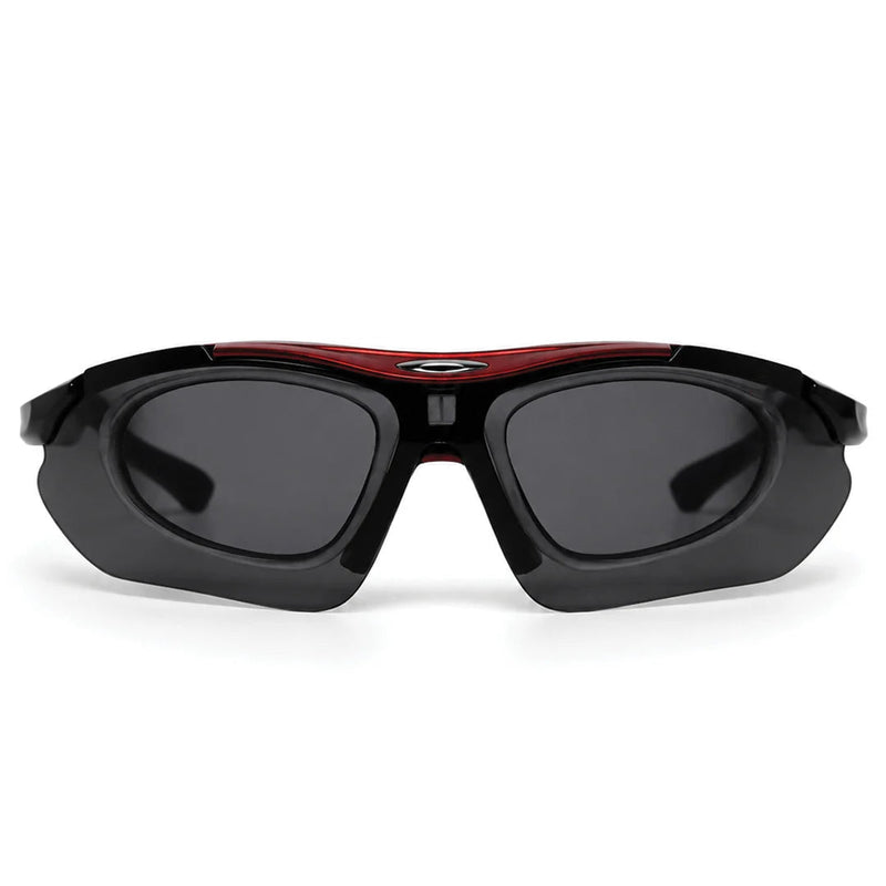 Valkor | Red & Black Free Size Half Rim Shield Sports Sunglasses for Men & Women Changeable Lens [Polarized]