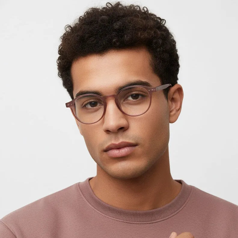 BluShield | Transparent Mate Maroon Medium Full Rim CIRCLE Computer Glasses for Men & Women [Blue Block]