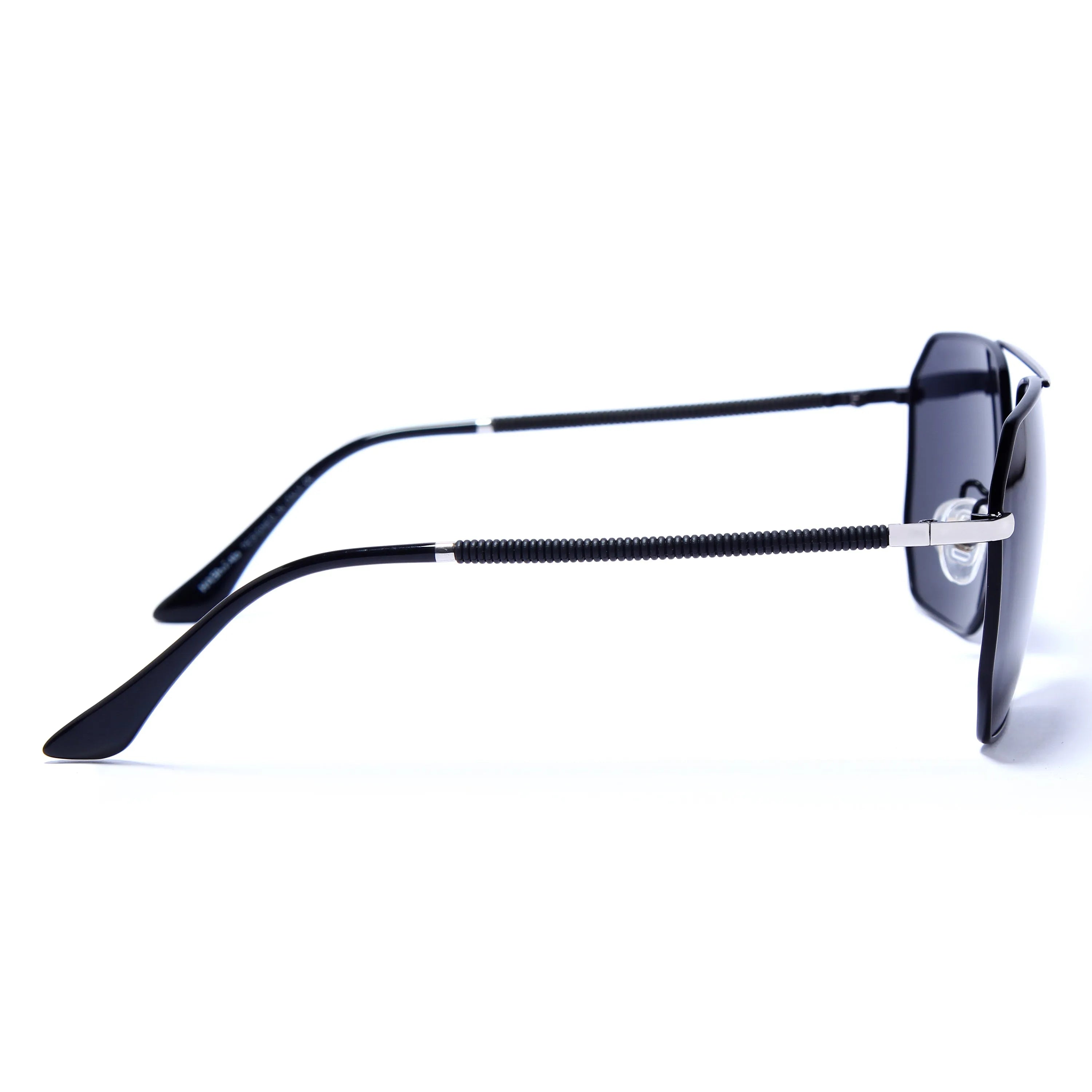 Lenis | Silver & Black Large Full Rim Haxagonal Sunglasses for Men & Women [Polarized]