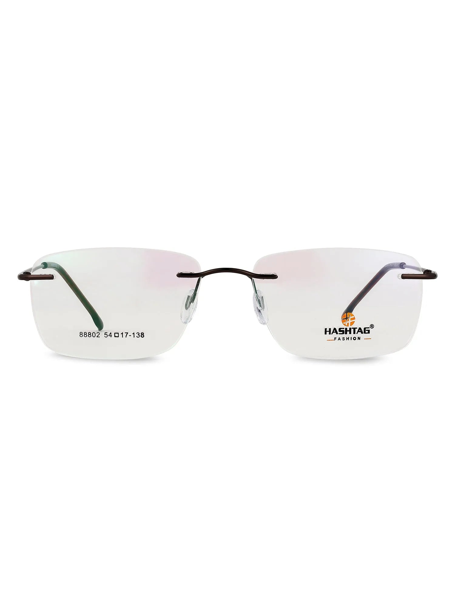 Thin Line | Brown Medium Rim Less Rectangle Eyeglasses for Unisex [Demo Lens]