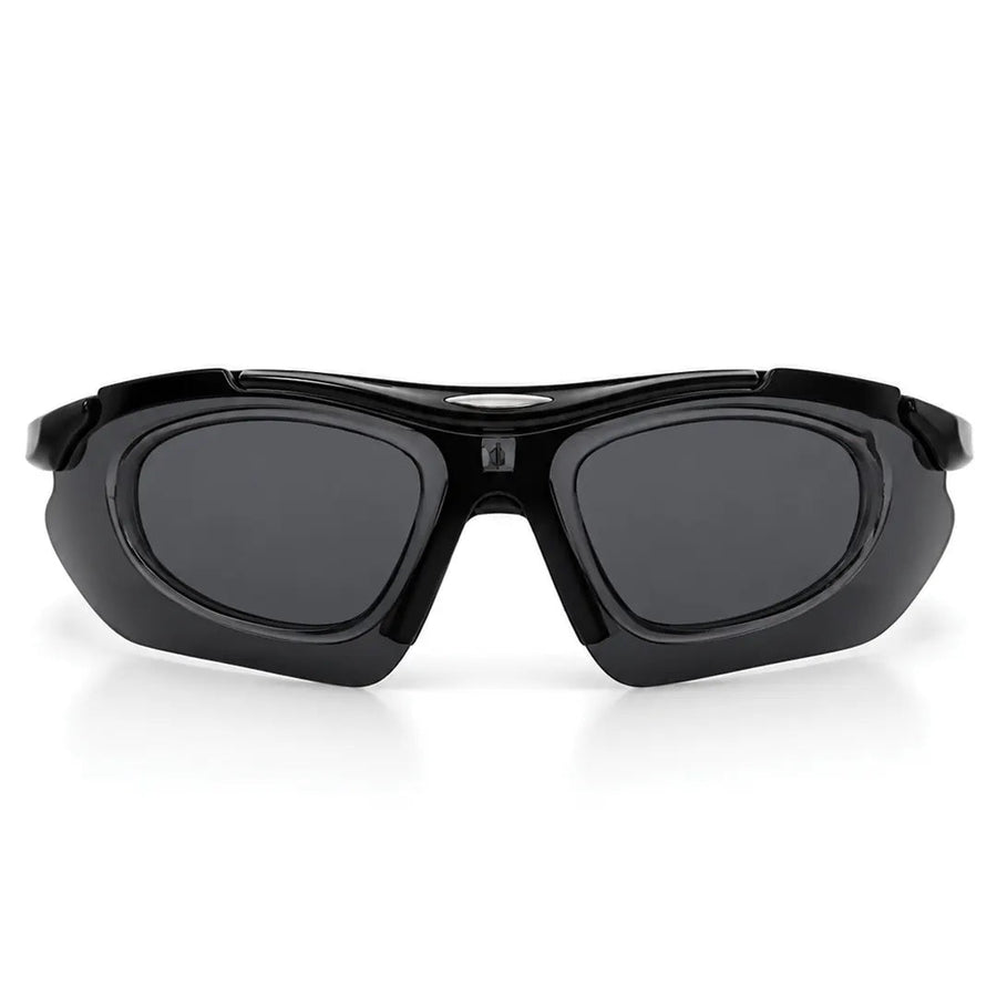 Valkor | Black Free Size Half Rim Shield Sports Sunglasses for Men & Women Changeable Lens[Polarized]