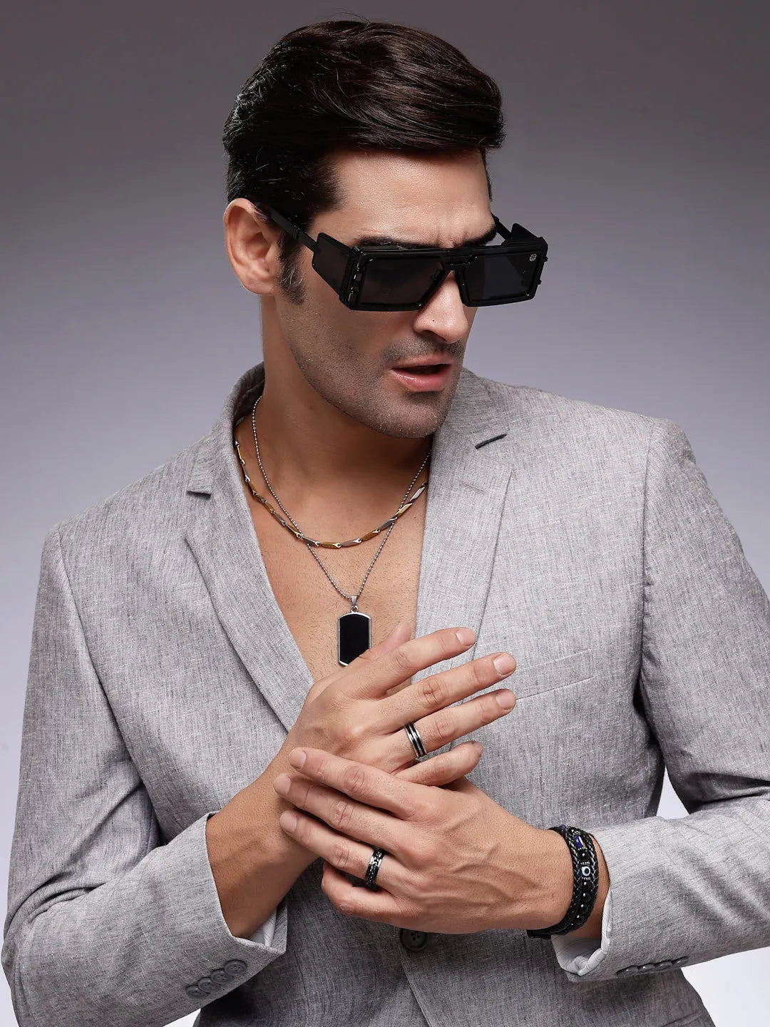 Lythara | Black Medium Full Rim Rectangle Sunglasses for Men & Women [UV-protected]