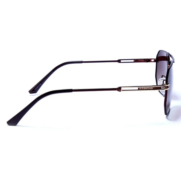 Sion | Golden & Brown Large Full Rim Hexagonal Sunglasses for Men & Women [Polarized]