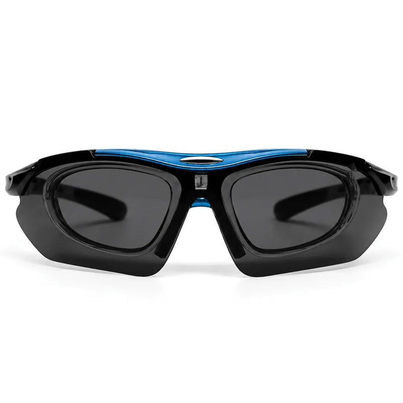Valkor | Blue & Black Free Size Half Rim Shield Sports Sunglasses for Men & Women Changeable Lens  [Polarized]