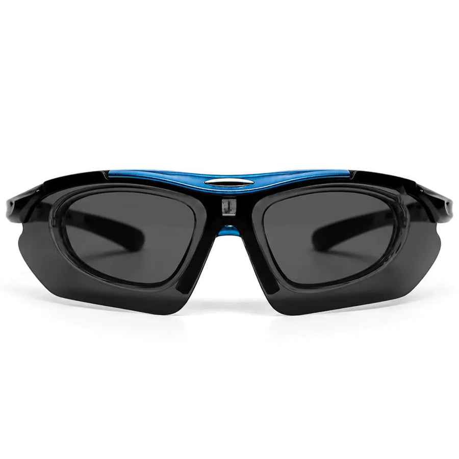 Valkor | Blue & Black Free Size Half Rim Shield Sports Sunglasses for Men & Women Changeable Lens  [Polarized]
