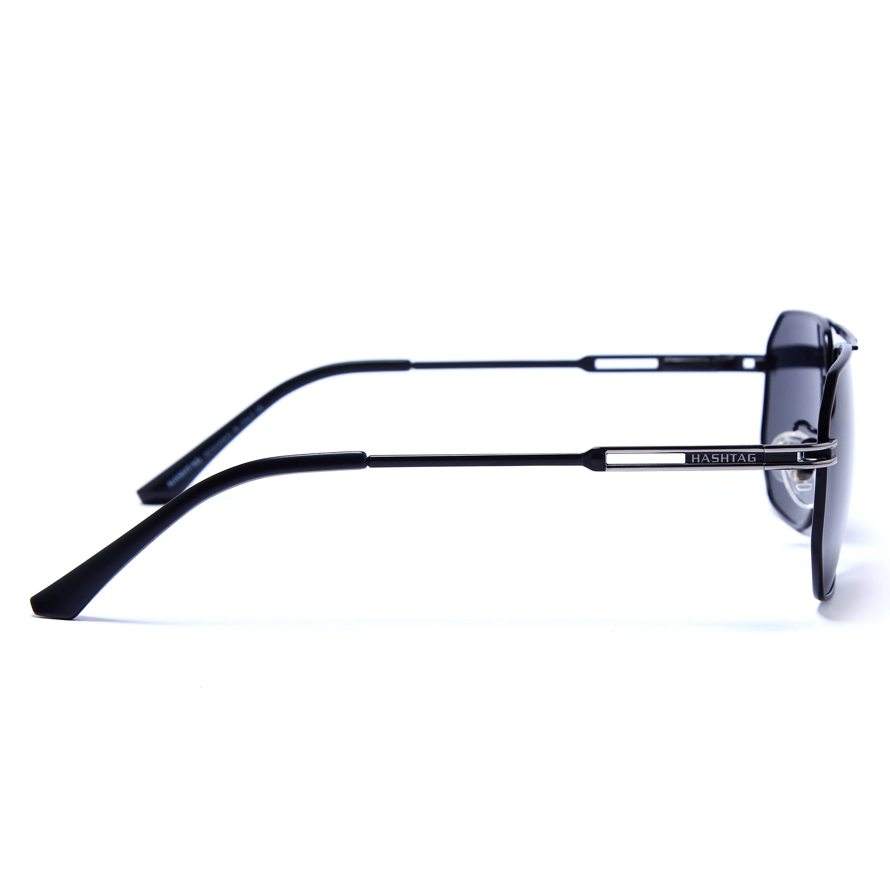 Sion | Silver & Black Medium Full Rim Haxagonal Sunglasses for Men & Women [Polarized]