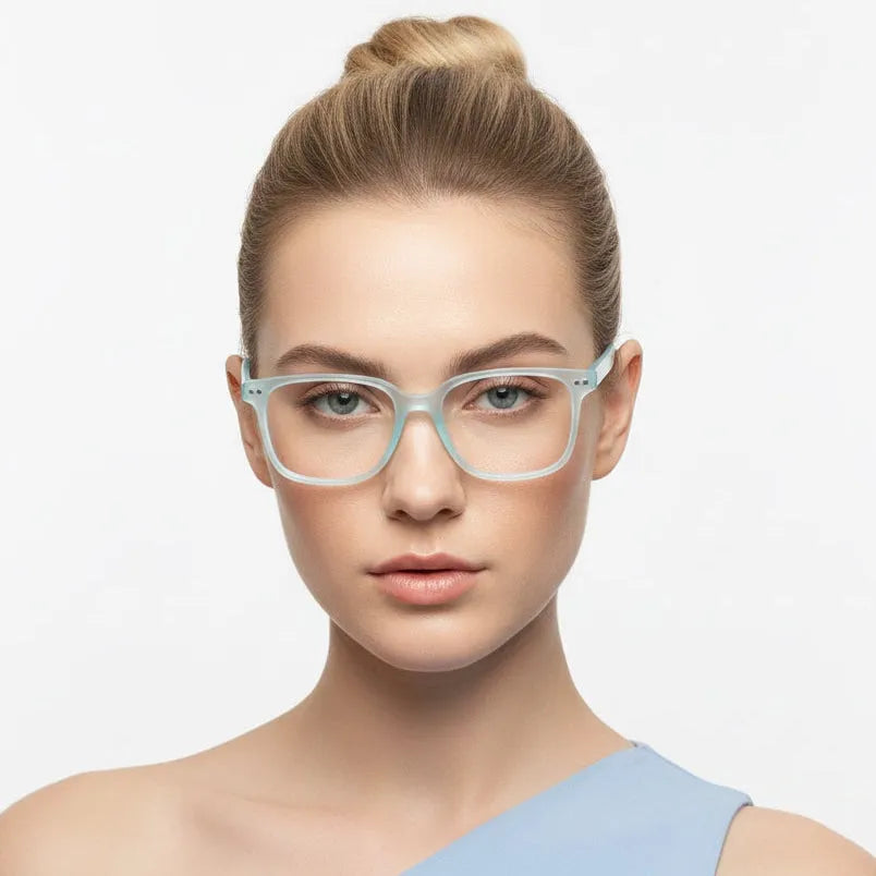 NexEye | Transparent Light Skyblue Medium Full Rim RECTANGLE Computer Glasses for Men & Women [Blue Block]