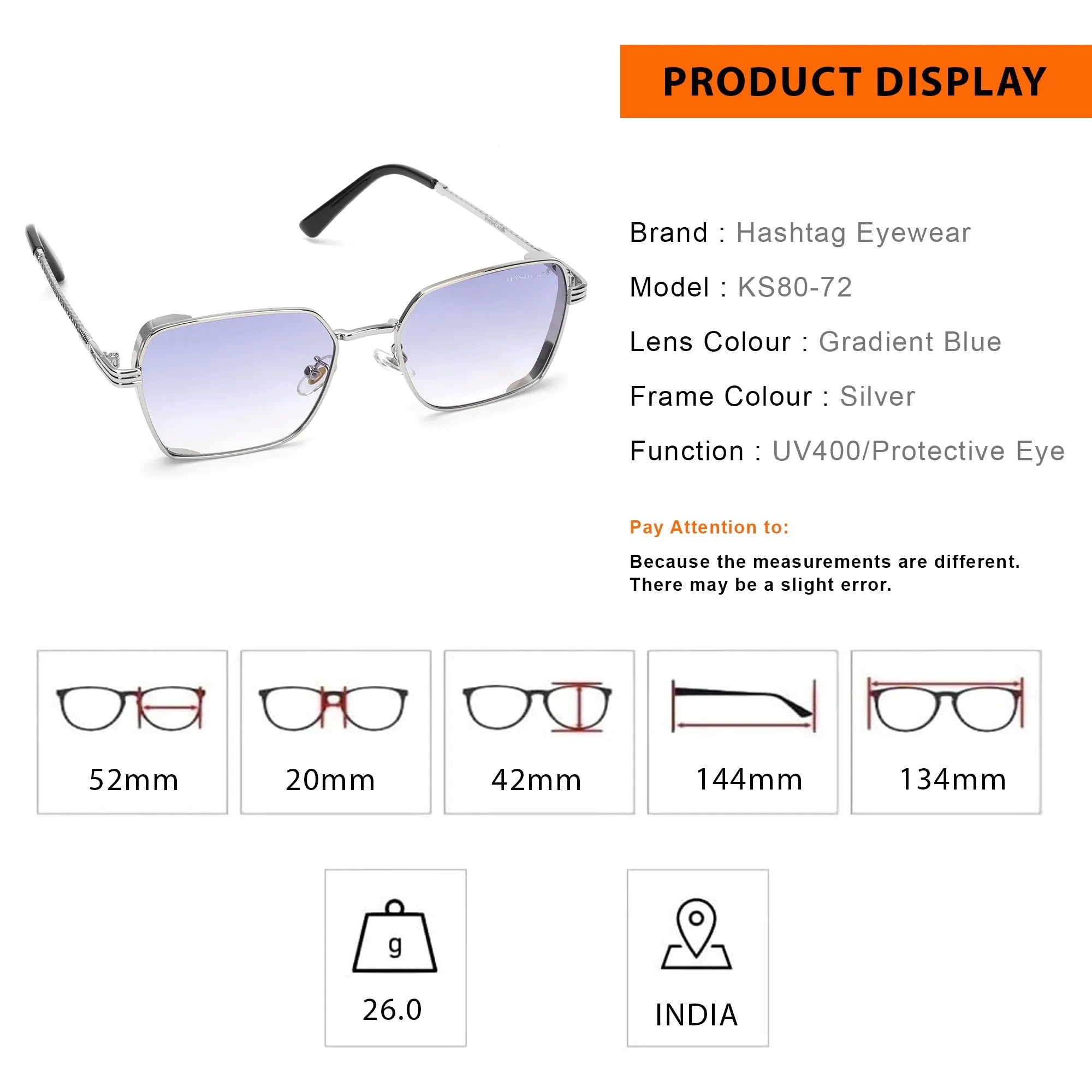 Nyxora | Silver Medium Full Rim Rectangle Sunglasses for Men & Women [UV-protected]