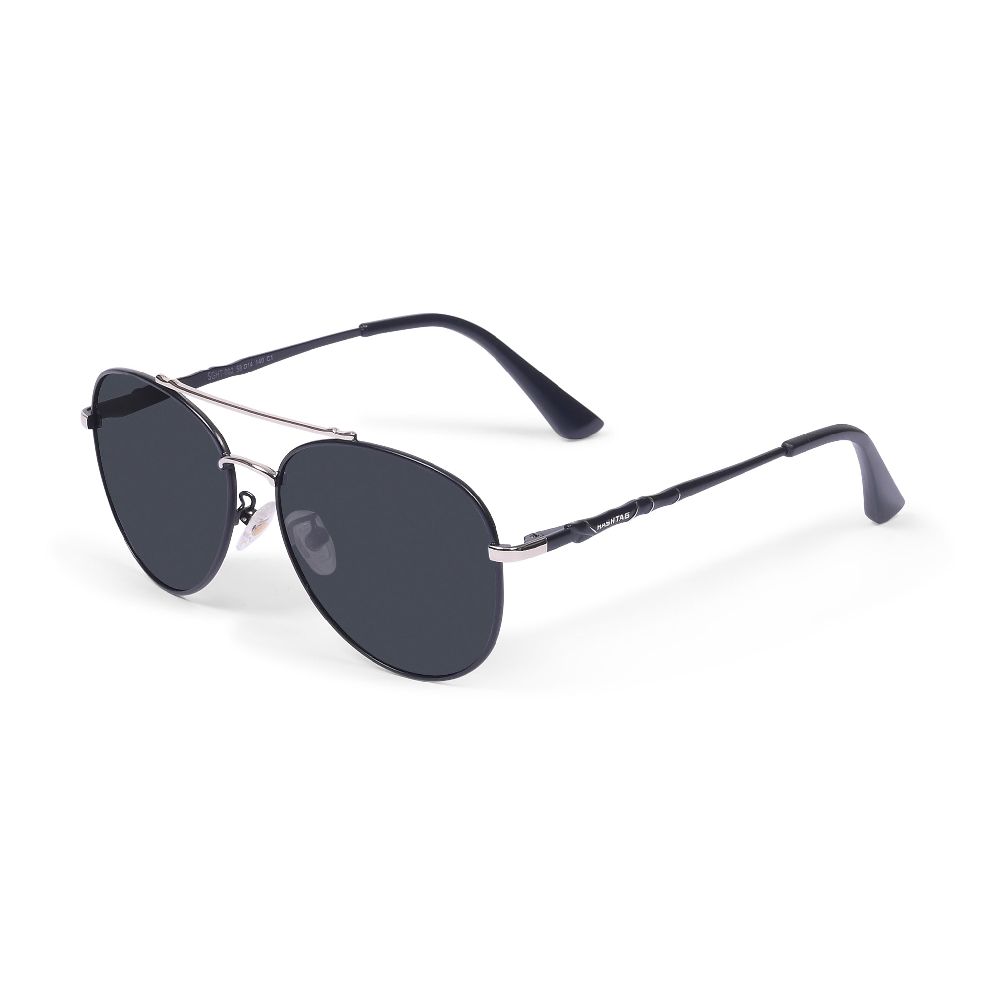 Hashtag Aviator Large Polarized Sunglasses with 100% UV Protection SGHT54-02-C1 Black-silver and black