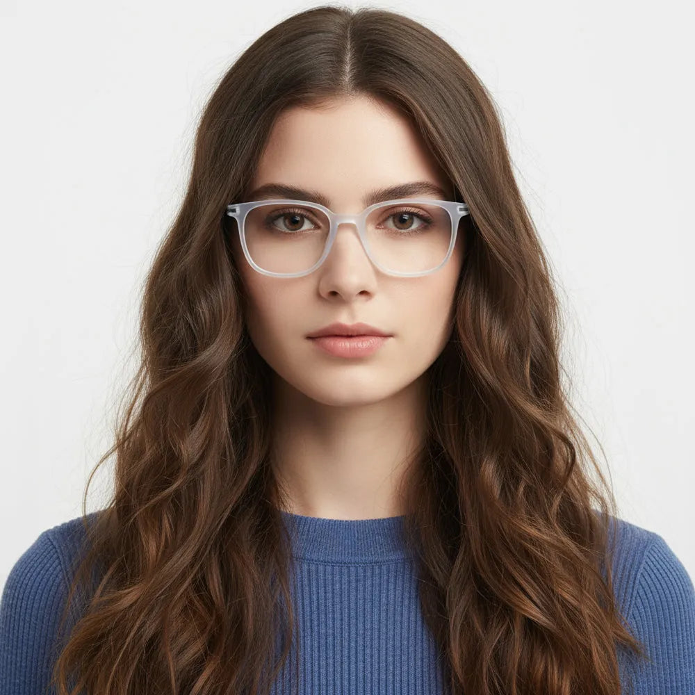 Blokz | Transparent Light Blue & Transparent White Medium Full Rim RECTANGLE Computer Glasses for Men & Women [Blue Block]