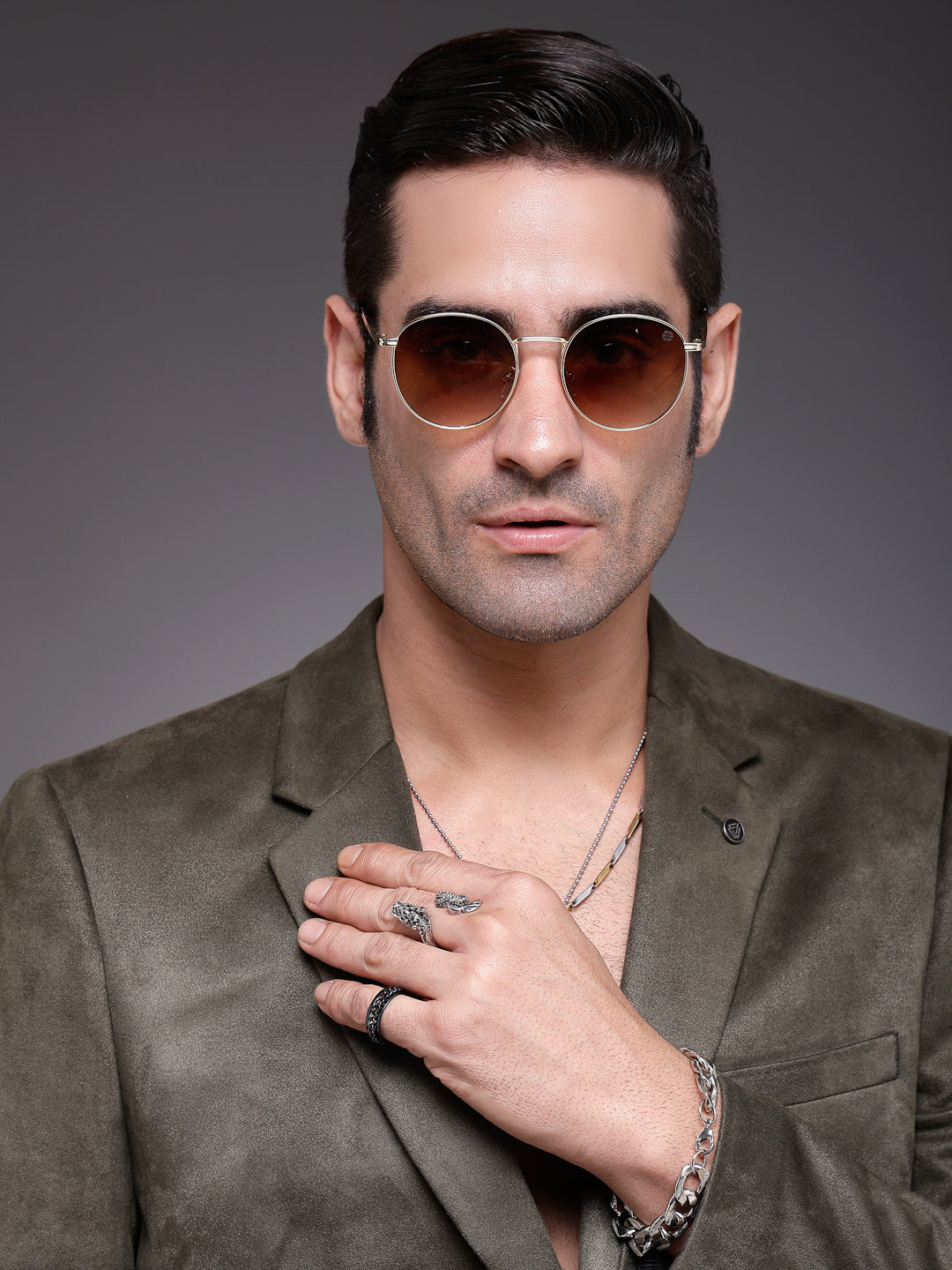 Solyra | Brown Medium Full Rim Oval Sunglasses for Men [UV-protected]