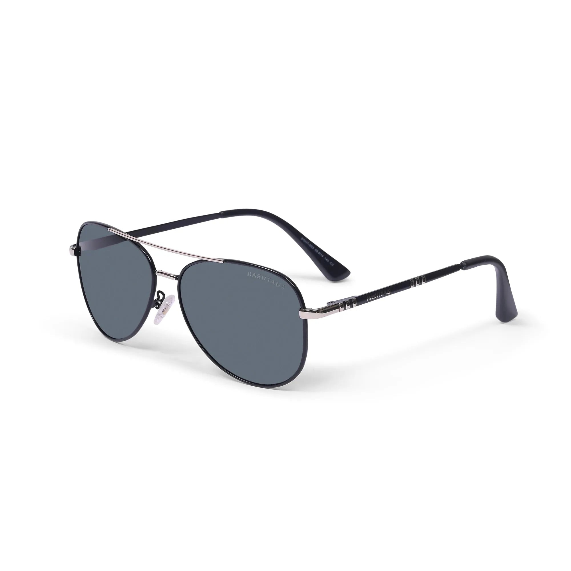 Tessera | Silver & Black Medium Full Rim Aviator Sunglasses for Men & Women [Polarized]