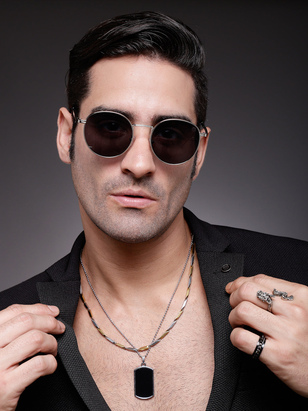 Solyra | Grey Medium Full Rim Oval Sunglasses for Men [UV-protected]