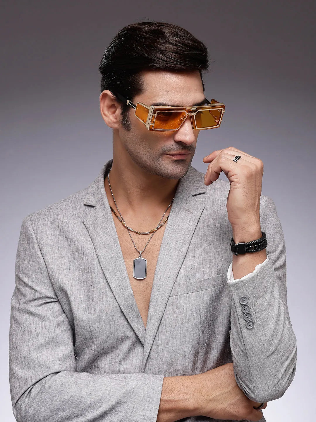 Lythara | Golden & Yellow Medium Full Rim Rectangle Sunglasses for Men & Women [UV-protected]