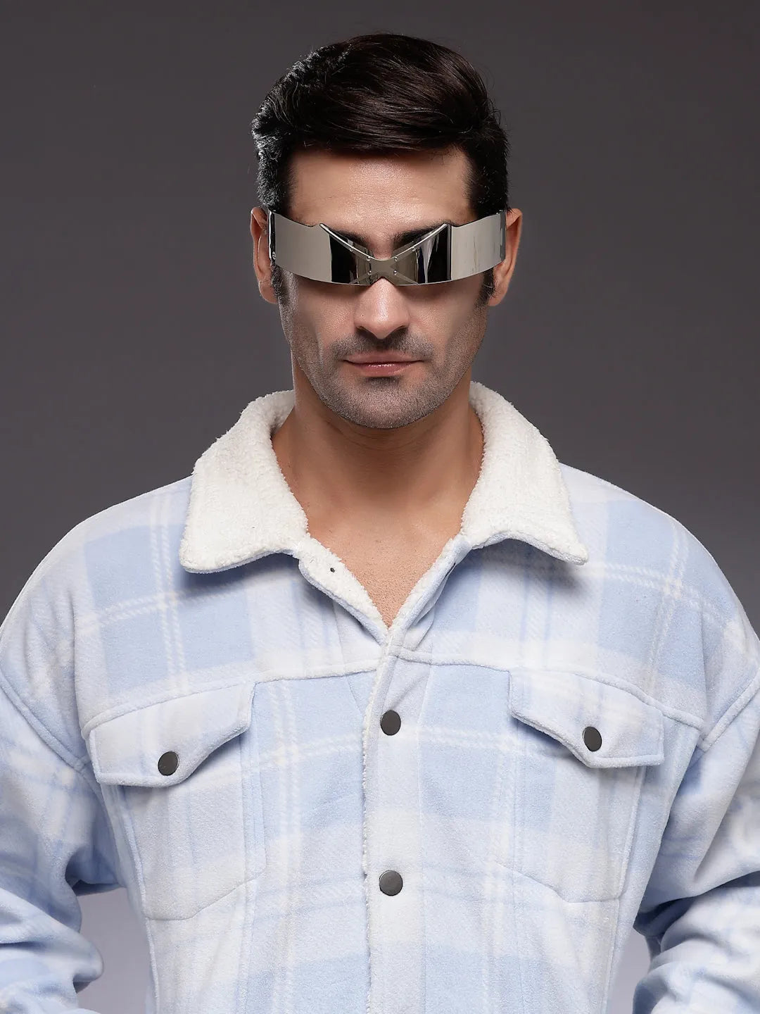 Eagle | Silver-Black Medium Rim Less Shield Sunglasses for Men & Women [UV-protected]